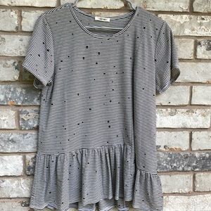 Black & White Distressed Peplum Top